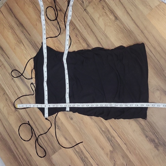 LUCY IN THE SKY Black with Red Sparkle Cowl Neck Ruched Side Strappy Mini Dress - Picture 11 of 13